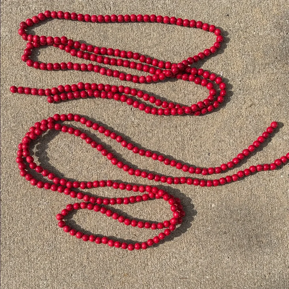 Vibrant Red Beaded Garland - 9 ft - Set of 2